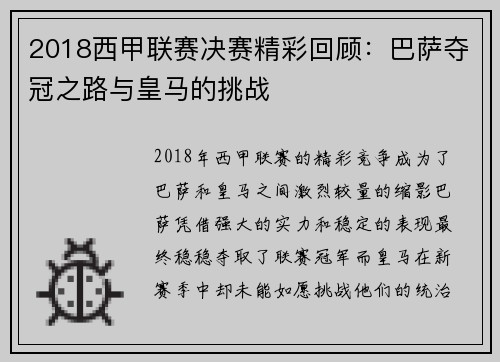2018西甲联赛决赛精彩回顾：巴萨夺冠之路与皇马的挑战